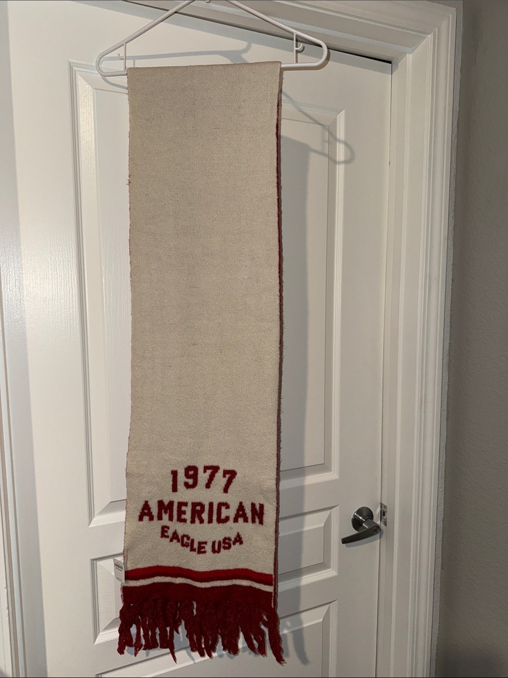 American Eagle Outfitters Cream and Red Logo Knit Scarf